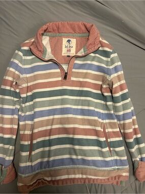 Fat Face- The Airlie-Women’s Half-Zip Striped Pullover-Pastel Pink, Sage & Blue